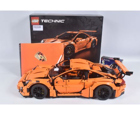 A BUILT LEGO TECHNIC 1:8 SCALE PORSCHE 911 T3 RS MODEL, numbered 42056, appears largely complete with bag under bonnet, notic