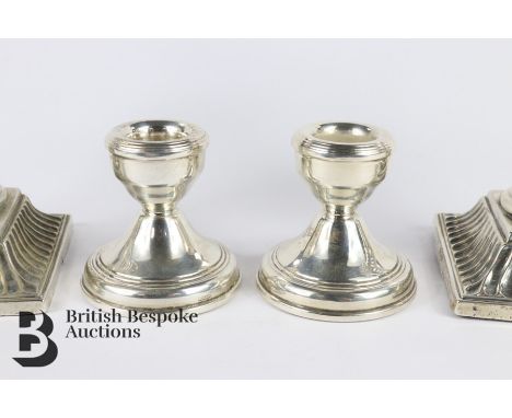 Pair of Victorian silver candlesticks, in the classical style, London hallmark, dated 1887, mm EH, approx 15 cms h, together 
