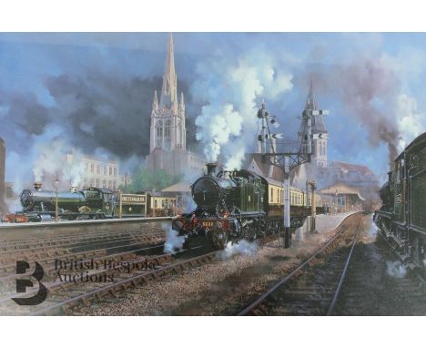 Large limited edition lithograph signed print by John Austin 128/500 of The Flyer at Cheltenham Spa St James, April 2004 with