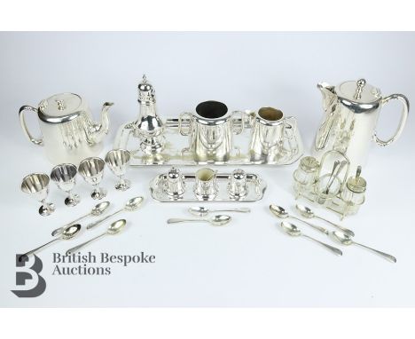 Silver plated tea service, including tea pot 12cm h, water pot 18cm h, milk and sugar bowl, all stamped AB &amp; Co EPNS, tog