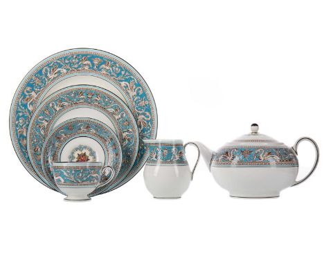 EXTENSIVE WEDGWOOD 'FLORENTINE' TEA AND DINNER SERVICE,comprising sixteen dinner plates, side plates and dessert plates, two 