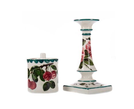 WEMYSS WARE CANDLESTICK,with circular sconce over a tapered colum and square foot, printed T. Goode and impressed Wemyss mark
