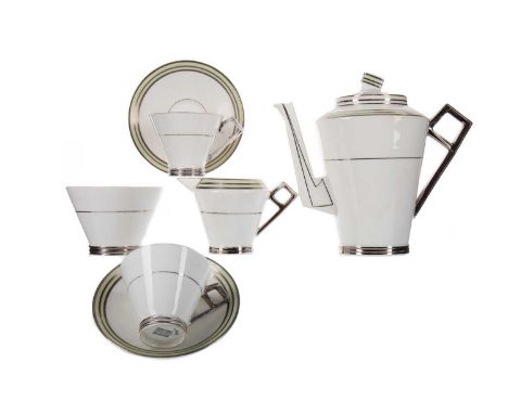 E. BRAIN &amp; CO. FOR FOLEY CHINA ART DECO PART TEA SERVICE,with silvered and pale green highlights, pattern no. V349, print