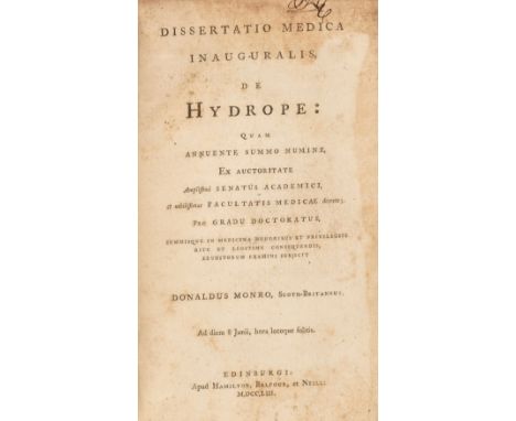 Black (Joseph). Dissertatio medica inauguralis, de humore acido a cibis orto, et magnesia alba..., 1st edition, Edinburgh: G.