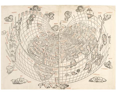 World. Sylvanus (Bernard), Untitled Map of the World, Venice, 1511, woodblock cordiform map on two conjoined sheets, printed 