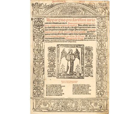 Innocent IV (Pope). Apparatus preclarissimi iuris canonici illuminatoris, D. Innocentii pape. iiii. super. v. li. decre. &amp