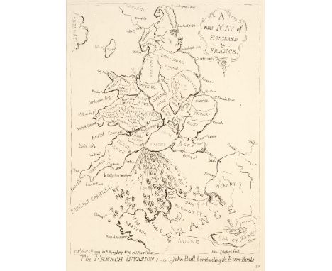 Gillray (James). A New Map of England &amp; France. The French Invasion - or - John Bull Bombarding the Bum Boats, H. Humphre