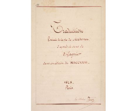 Abu 'l Feda (Ismael, Syrian prince, historian and geographer, 1273-1320). Life of Mahomet, in Arabic, with French translation