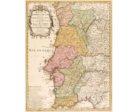 Portugal. Homann (Johan Baptiste), Regnum Portugalliae Divisum in quinque et Provincias majores..., 1736, engraved map with c