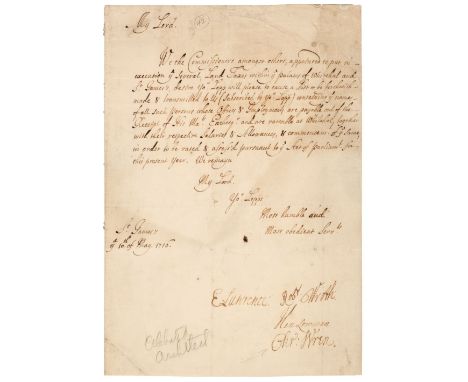 * Wren (Christopher, 1632-1723). Architect, Mathematician and Astronomer. Document signed, 'Chr: Wren', St. James's, 10 May 1