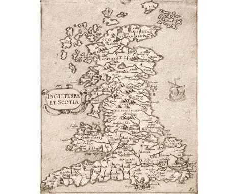 British Isles. Camocio (Giovanni), Inghilterra et Scotia, F. Bertelli, Venice 1575, uncoloured engraved map, one small hole i