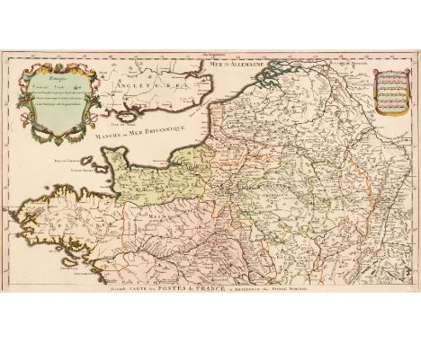 France. Sanson (Nicolas ), Carte Particuliere des Postes de France, Pierre Mortier, Amsterdam, circa 1710, engraved map on tw