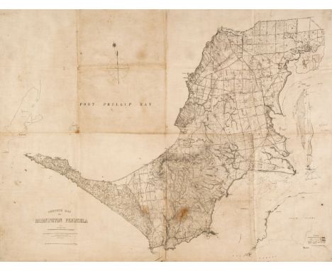 Australia. Slater. (T.), Contour Map of Mornington Peninsula, Melbourne, 1891, uncoloured lithographic map on a scale of 1 in