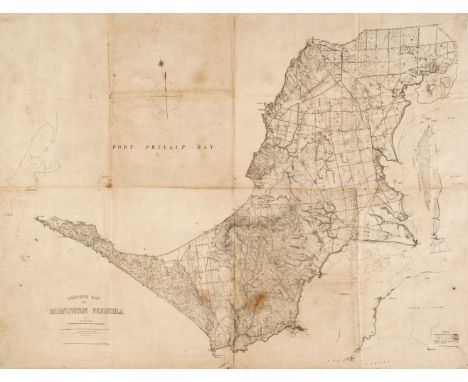 Australia. Slater. (T.), Contour Map of Mornington Peninsula, Melbourne, 1891, uncoloured lithographic map on a scale of 1 in