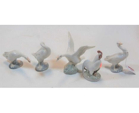 A Lladro porcelain figure of a goose; together with five other Lladro figures including Polar bears; and a Royal Copenhagen p