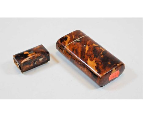 A Victorian tortoiseshell and white metal inlaid spectacle case; together with a small Victorian tortoiseshell trinket box an