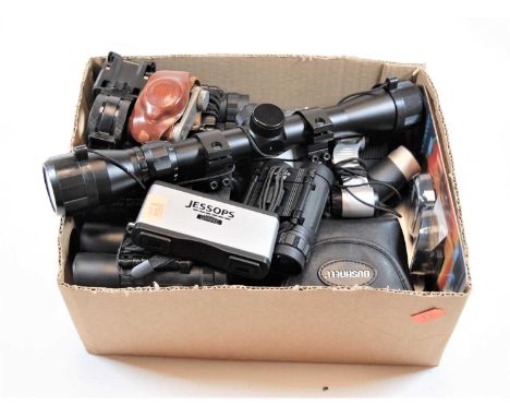 A BSA point .22 special gun sight, together with various field binoculars, and Petie miniature camera etc  