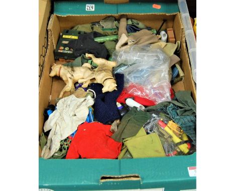 A box of miscellaneous items to include Action Man clothing and accessories