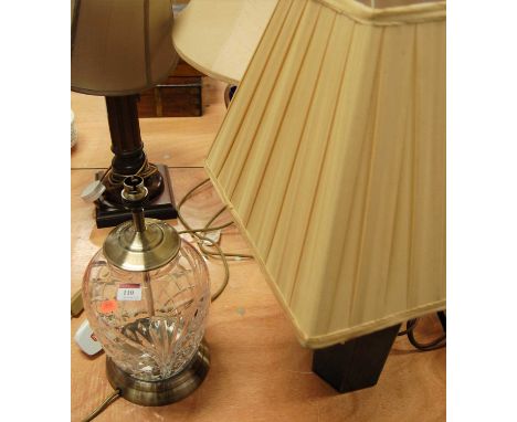 A Doulton ceramic table lamp, of tapered hexagonal form, having square pleated silk shade; together with three other table la