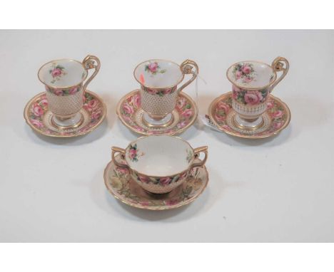 A Victorian Copelands Spode part tea service, decorated with pink cabbage roses on a gilt ground, with enamel decoration, pri