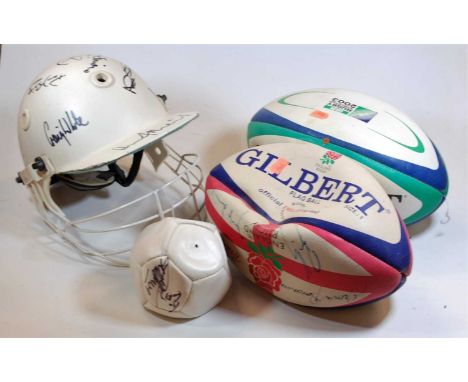 A Kalli cricket helmet, bearing various signatures from the players in the England v. New Zealand game at Trent Bridge in Jun