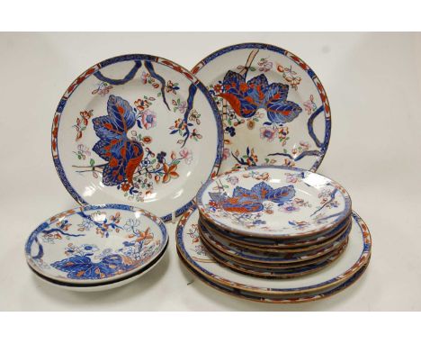 A 19th century Copeland Garrett part tea service in the tobacco leaves pattern together with a Coalport part tea service and 