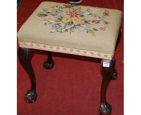 A mahogany and floral tapestry upholstered dressing stool 