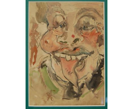 20th century school - Untitled portrait, watercolour with ink, 24 x 17cm 