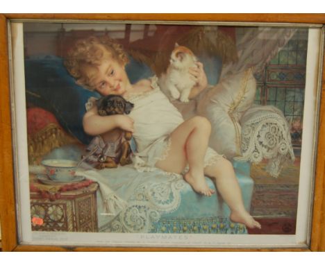 A framed Pear's print depicting children playing on a gate, 40 x 58cm; and two others 'Playmates' and 'Where are you going to