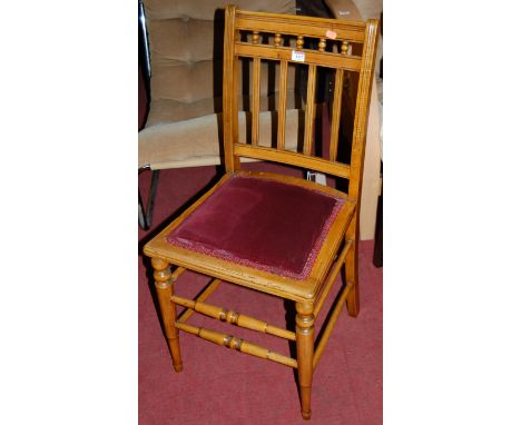 A pair of Edwardian beech bedroom chairs, together with a further pair of Belgian oak ladder back dining chairs and a cane se