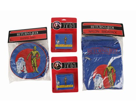 STAR WARS: RETURN OF THE JEDI (1983) - Unopened C-3PO and R2 D2 Backpack, Barrel Bag and Pair of Billfolds - An unopened C-3P