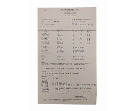 STAR WARS: A NEW HOPE (1977) - Anthony Daniels Collection: Call Sheet - A call sheet from the production of George Lucas' Sta
