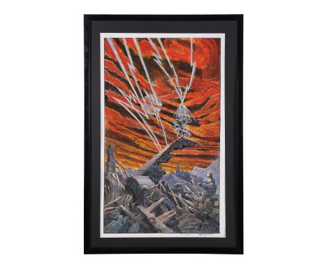 HIGHLANDER (1986) - Framed Allan Cameron Hand-painted Concept For The Kurgan's (Clancy Brown) Quickening - A framed hand-pain