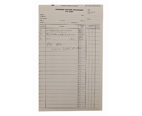 STAR WARS: RETURN OF THE JEDI (1983) - Anthony Daniels Collection: Rancor Scene ADR Cue Sheet with Anthony Daniels' Handwritt