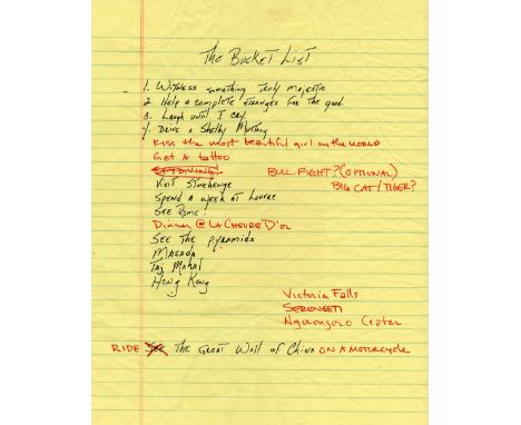 THE BUCKET LIST (2007) - Edward Cole (Jack Nicholson) and Carter Chambers' (Morgan Freeman) Handwritten Early Bucket List Pag