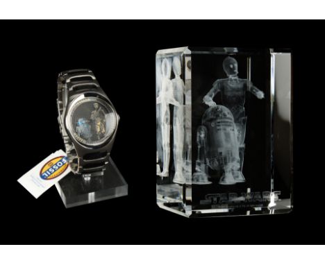 STAR WARS MERCHANDISE - Anthony Daniels Collection: Limited Edition Fossil Watch and Laser-etched Glass C-3PO and R2-D2 Ornam