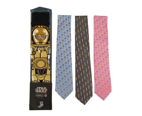 STAR WARS: VARIOUS PRODUCTIONS - Anthony Daniels Collection: Three C-3PO Ties and Pair of Socks - Three C-3PO ties and a pair