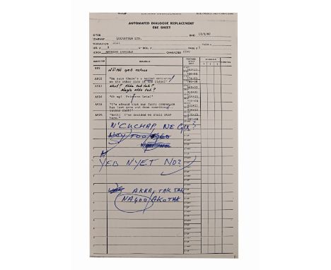 STAR WARS: RETURN OF THE JEDI (1983) - Anthony Daniels Collection: Biker Scout Distraction ADR Cue Sheet with Anthony Daniels