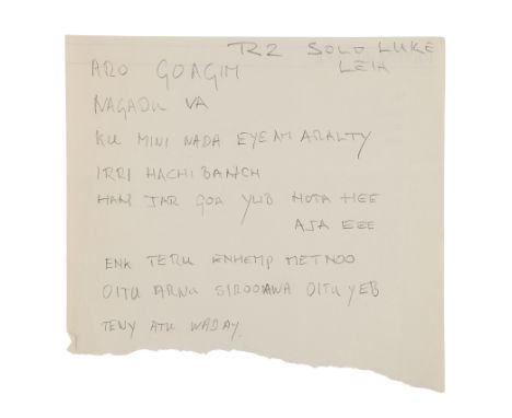 STAR WARS: RETURN OF THE JEDI (1983) - Anthony Daniels Collection: Anthony Daniels' Handwritten Ewokese Dialogue Page "R2 Sol