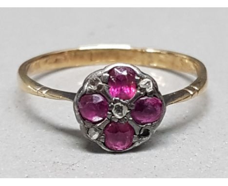 Antique 18ct gold diamond &amp; ruby ring - size M - 1.2g