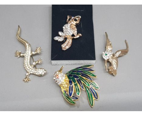 4x costume brooches - enamel &amp; crystal