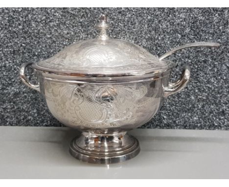 EPNS twin handled lidded soup tureen with ladle