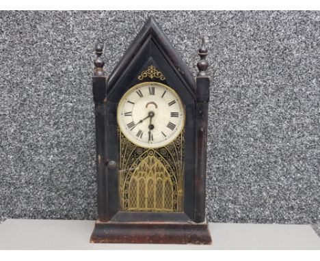 Vintage mahogany mantle/wall clock with glazed door, with key &amp; pendulum