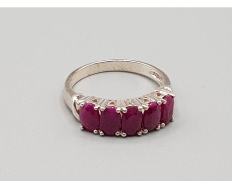 Silver 5 stone oval ruby ring . Size o ,3.4g