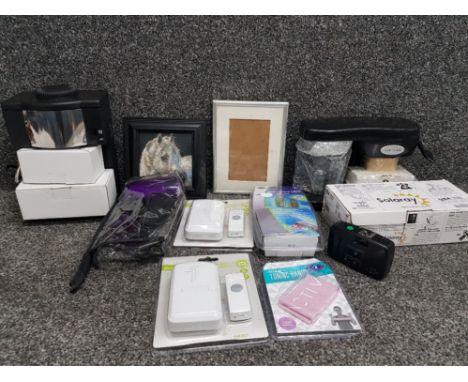 A box of miscellaneous to include coffee machines door bells camera etc
