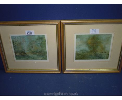 A pair of framed and mounted Vernon Godsill Watercolours, entitled 'The Isabella Plantation Winter Light', and 'Deer Towards 