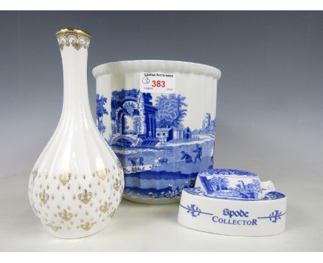 Three pieces of Spode blue and white transfer printed wares including a planter and a vase etc.