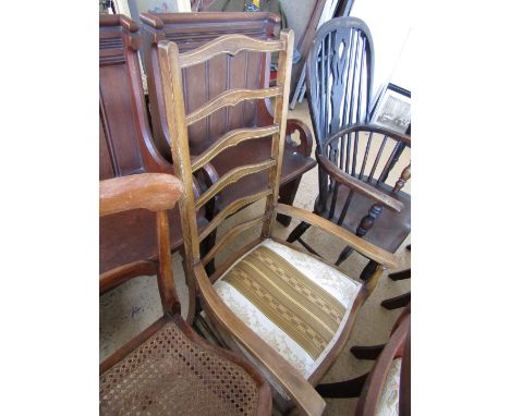 A Victorian string-inlaid mahogany ladder-back open armchair