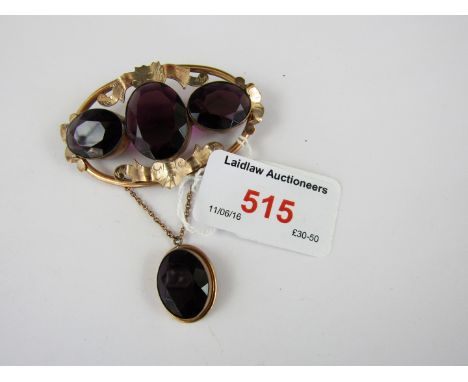 A mid Victorian amethyst paste pendant brooch 