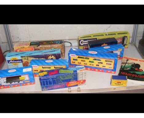 A selection of boxed Thomas the Tank Engine trains and other
